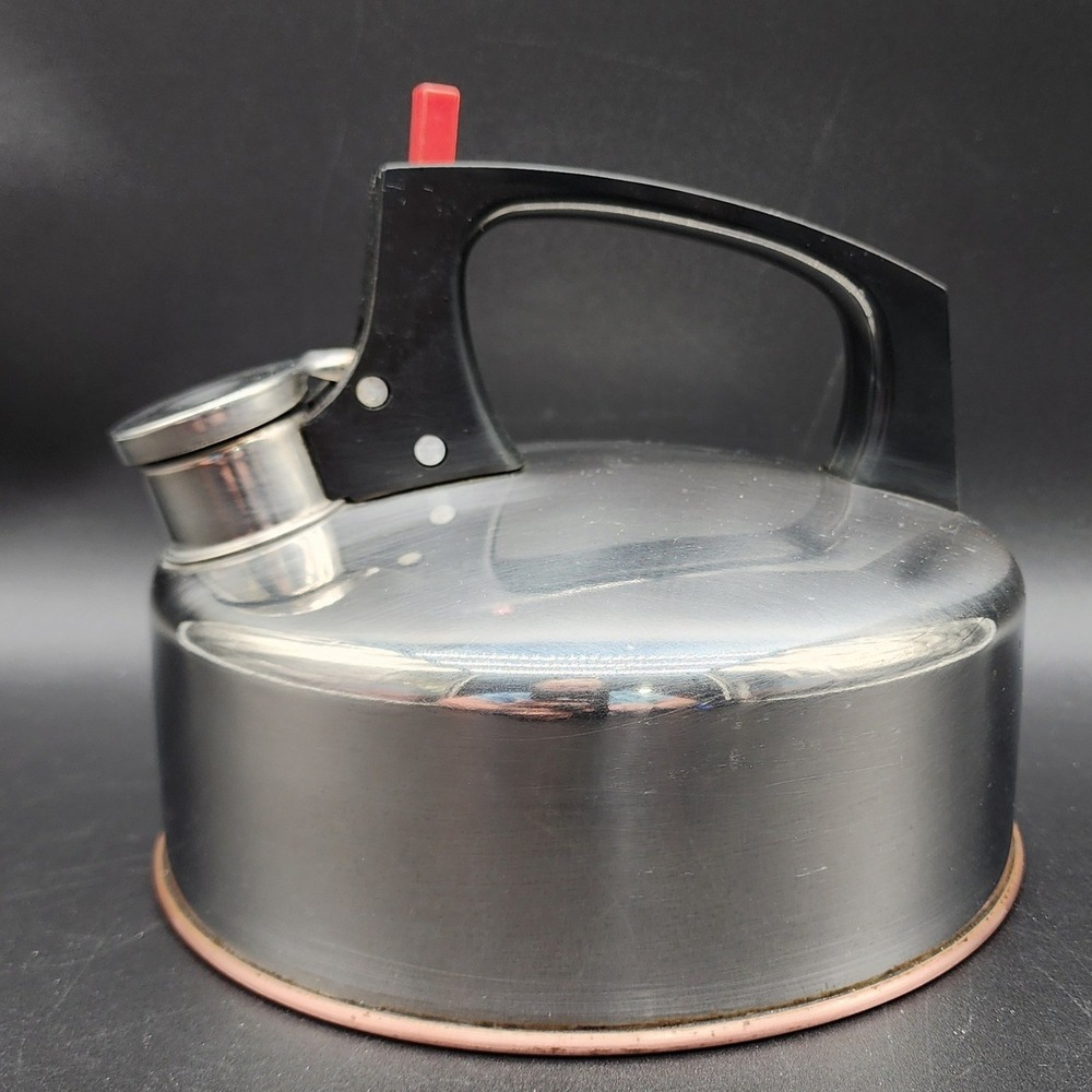 Copco 0705 Silver Stainless Steel Copper Bottom Whistling Tea Kettle VTG MCM